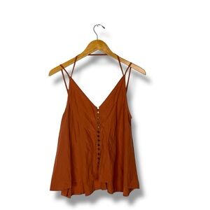 Anthropologie Flawless Lagenlook Top Gold Tone Disk Bead Buttons Rust Tan S